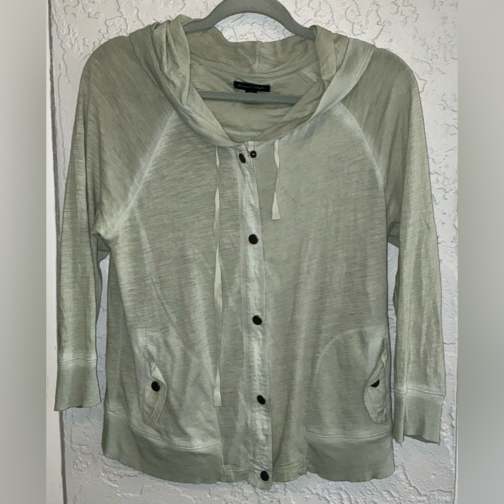 American Eagle Outfitters Sage Green Lightweight Zip-Up with Hood